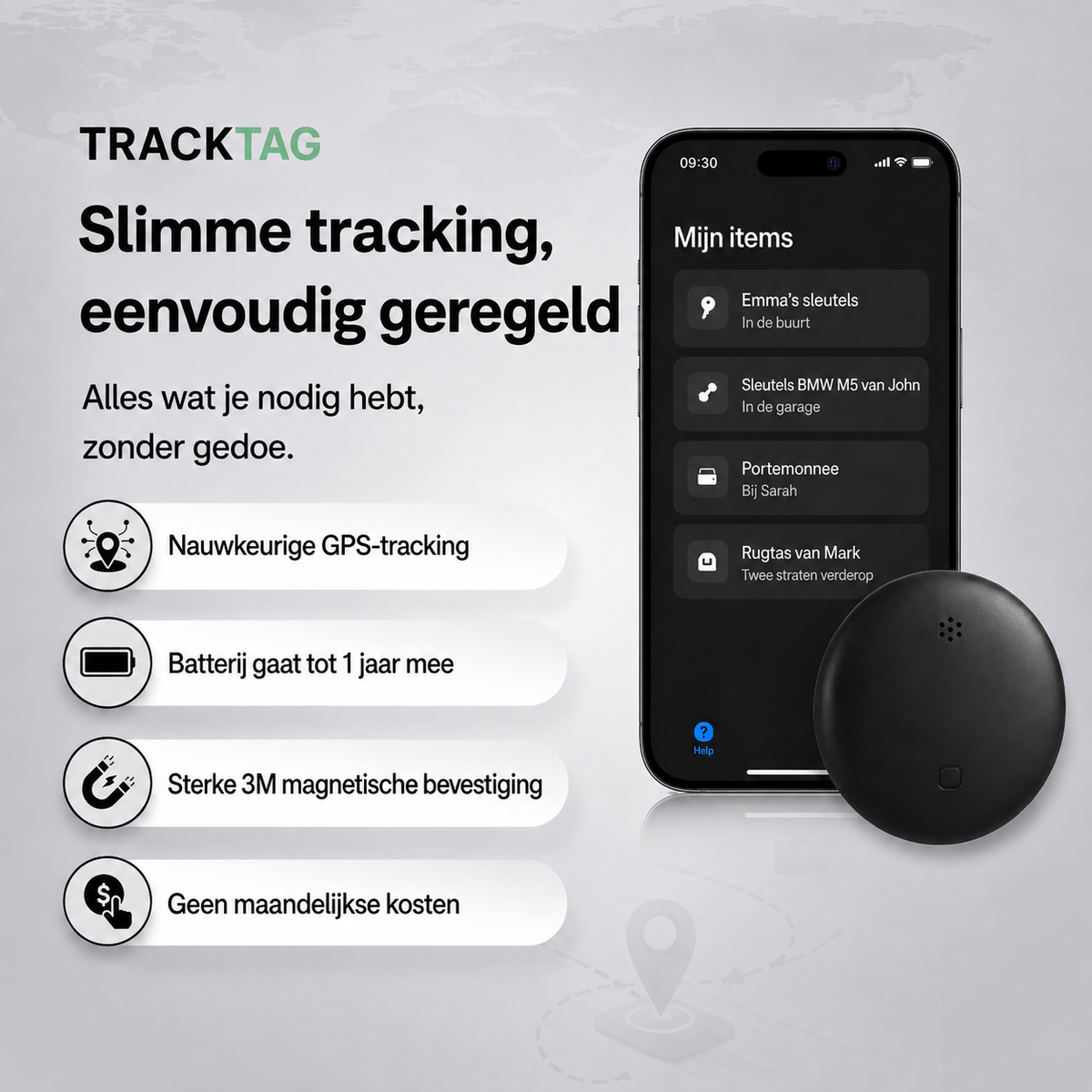 TrackTag — GPS Tracker zonder Abonnement
