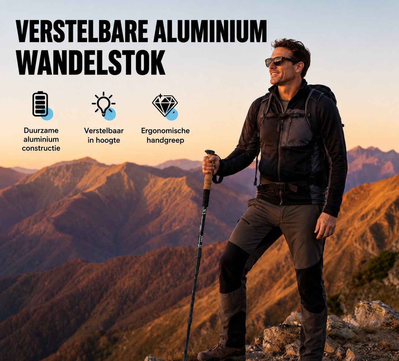 TrailPro™ | Verstelbare Wandelstok met Schokdemping