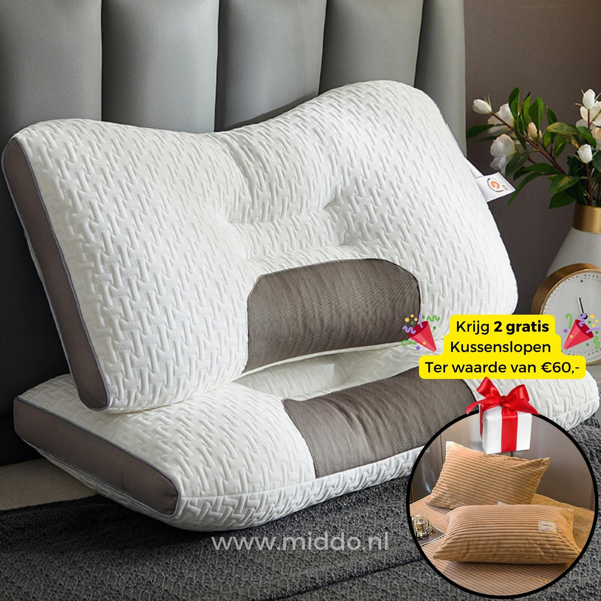 Neksteun Hoofdkussen voor Rug- als Zijslapers: DreamGuard Pro™ + Gratis Fluwelen Fleece Kussenslopen!