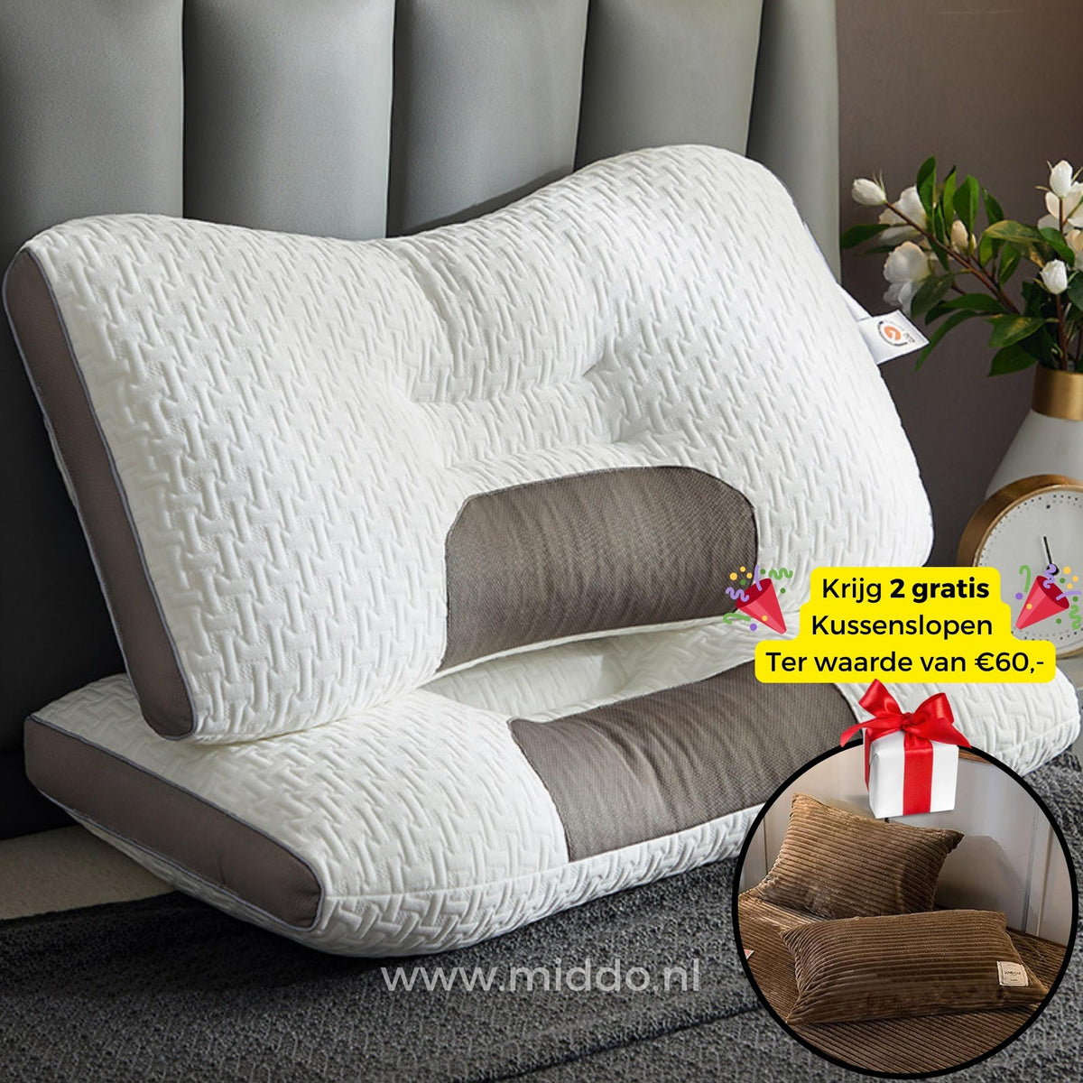 Neksteun Hoofdkussen voor Rug- als Zijslapers: DreamGuard Pro™ + Gratis Fluwelen Fleece Kussenslopen!