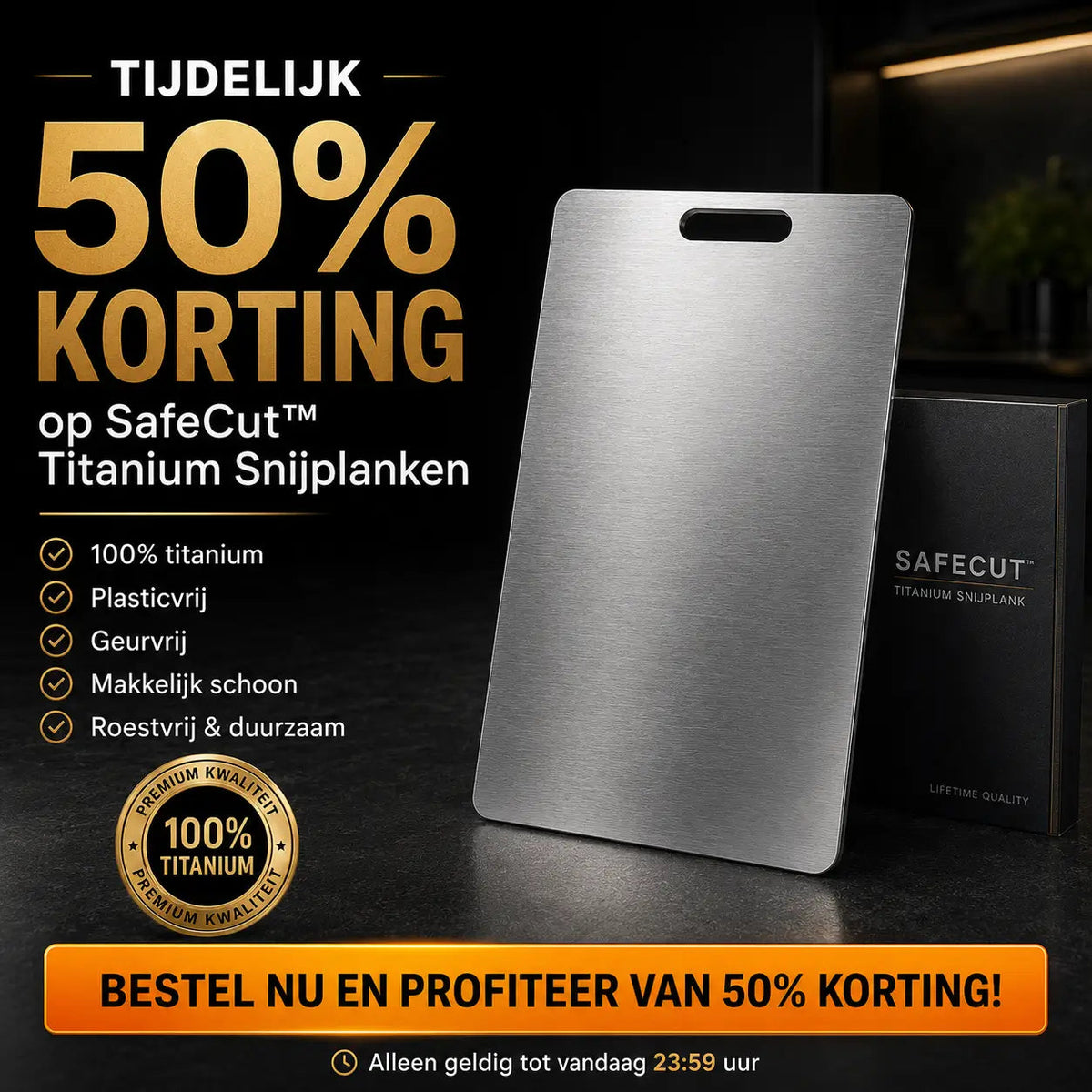 SafeCut™ 100% Titanium Snijplank – Plasticvrij Snijden Zonder Microplastics, Geuren of Vlekken