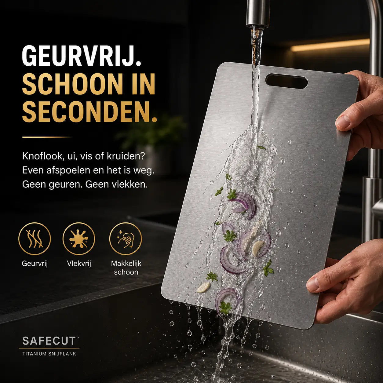SafeCut™ 100% Titanium Snijplank – Plasticvrij Snijden Zonder Microplastics, Geuren of Vlekken