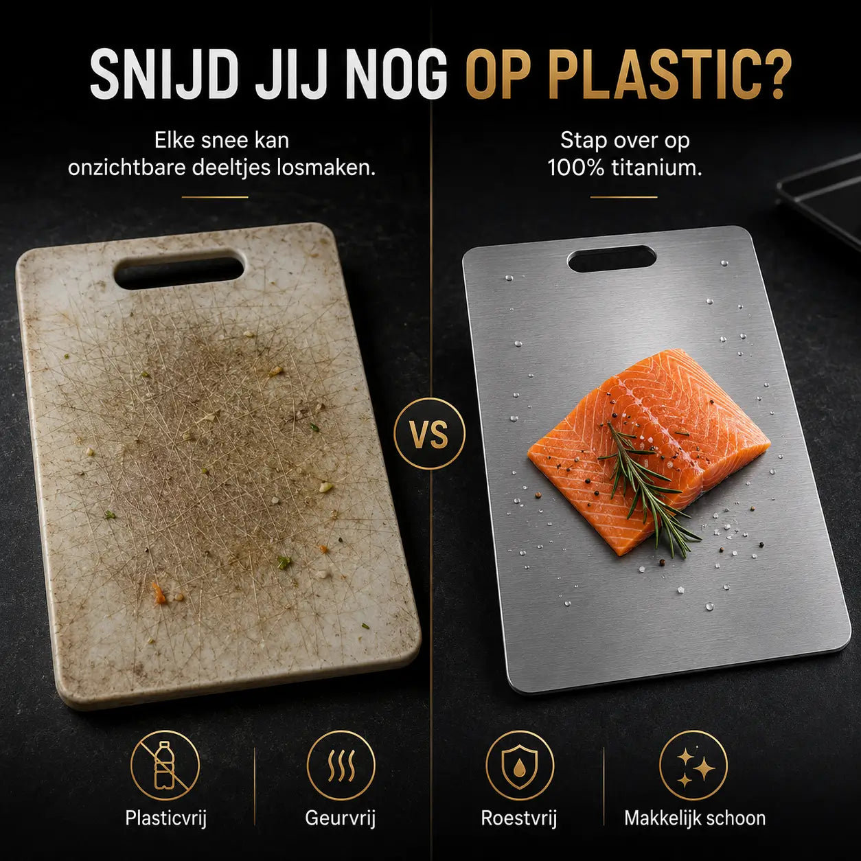 SafeCut™ 100% Titanium Snijplank – Plasticvrij Snijden Zonder Microplastics, Geuren of Vlekken