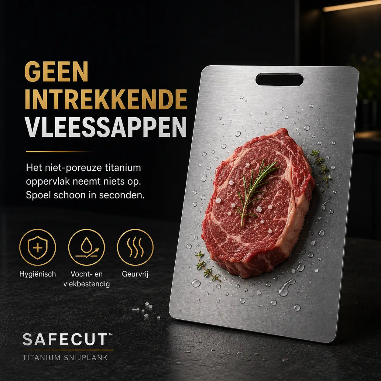 SafeCut™ 100% Titanium Snijplank – Plasticvrij Snijden Zonder Microplastics, Geuren of Vlekken