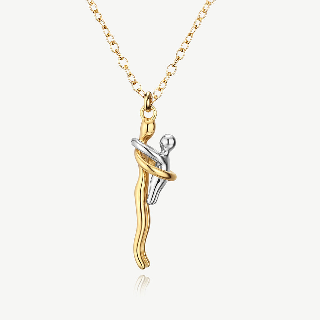 Moeder en kind knuffelketting goud met zilver