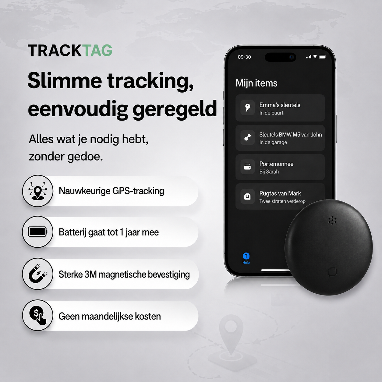 TrackTag — GPS Tracker zonder Abonnement