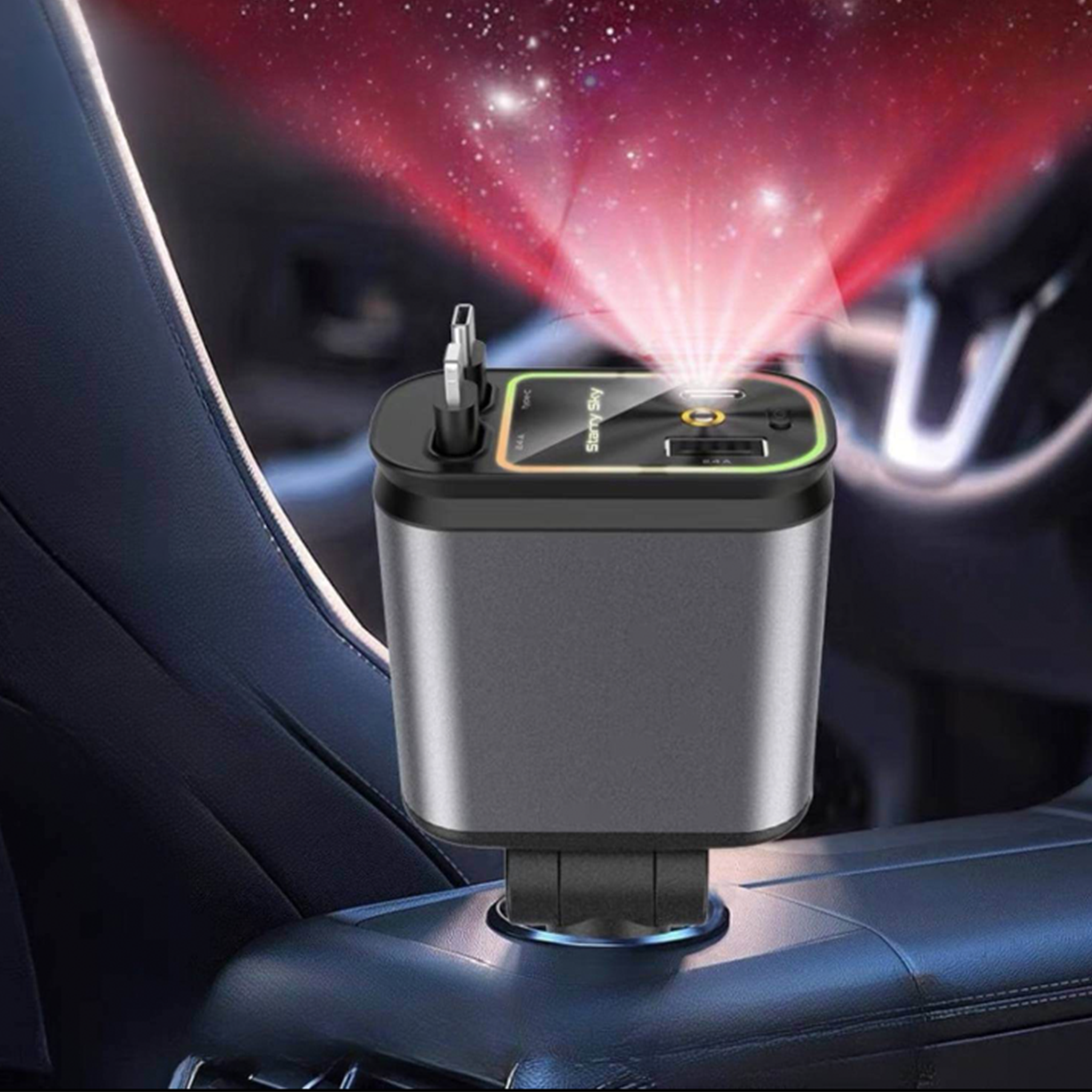 AutoCharge™ 120W | 4-in-1 Oplader, Super-Snel, RGB Sterrenhemel!