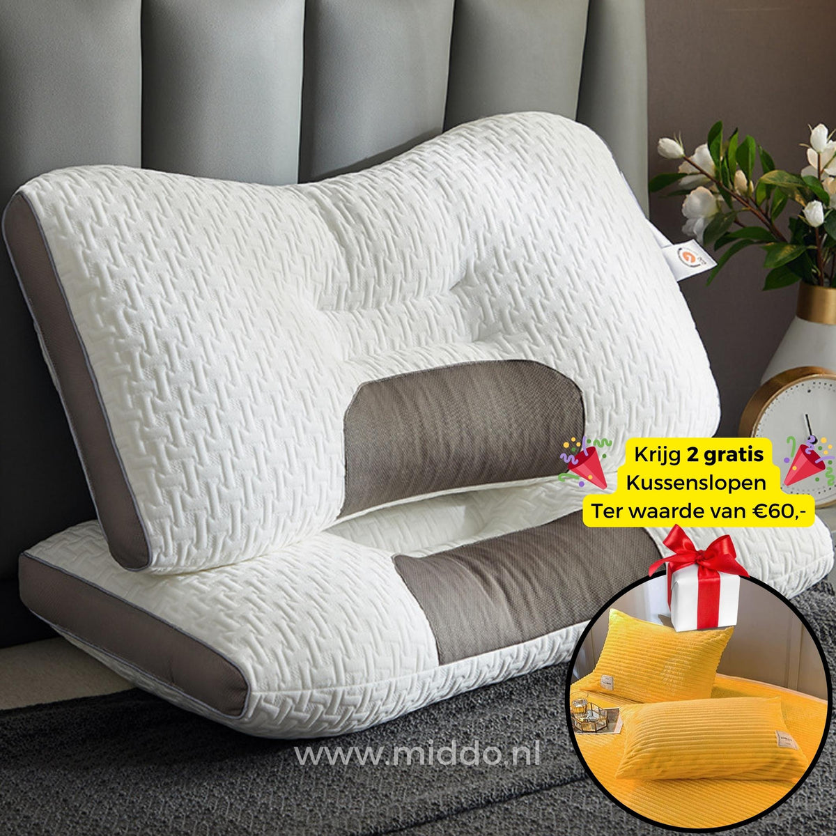 Neksteun Hoofdkussen voor Rug- als Zijslapers: DreamGuard Pro™ + Gratis Fluwelen Fleece Kussenslopen!