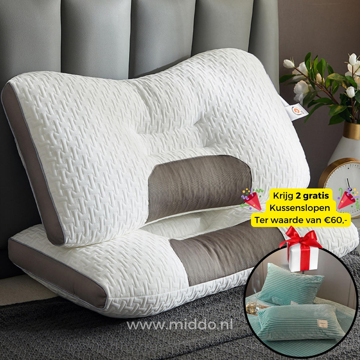 Neksteun Hoofdkussen voor Rug- als Zijslapers: DreamGuard Pro™ + Gratis Fluwelen Fleece Kussenslopen!