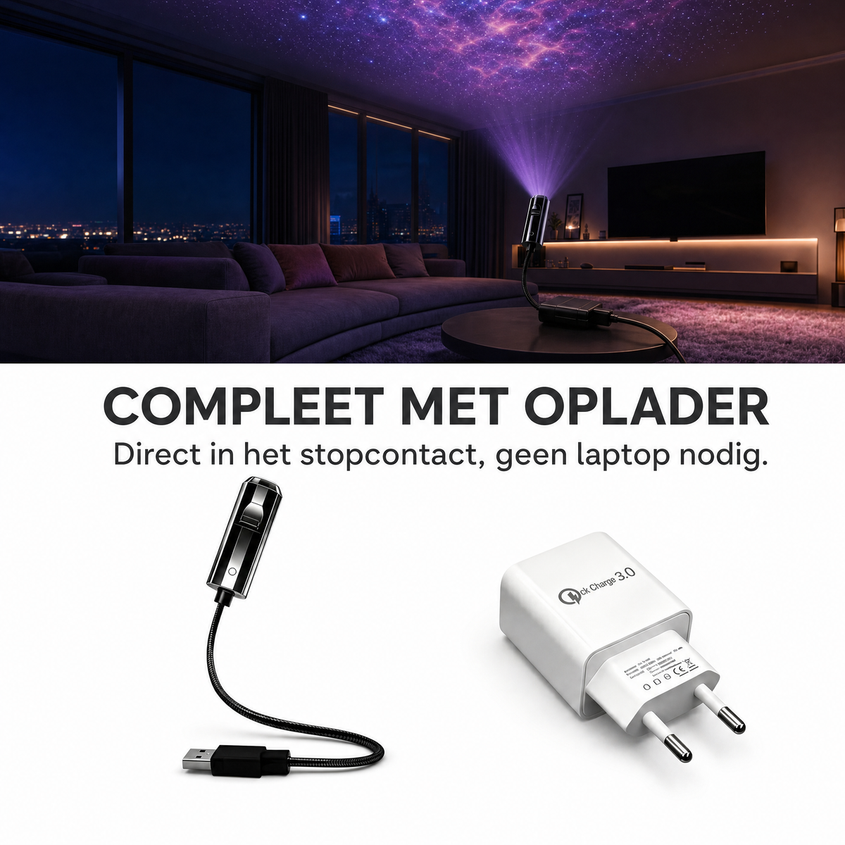 LumiSky compleet met oplader - direct in het stopcontact