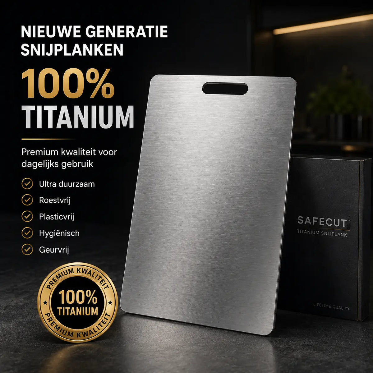 SafeCut™ 100% Titanium Snijplank – Plasticvrij Snijden Zonder Microplastics, Geuren of Vlekken