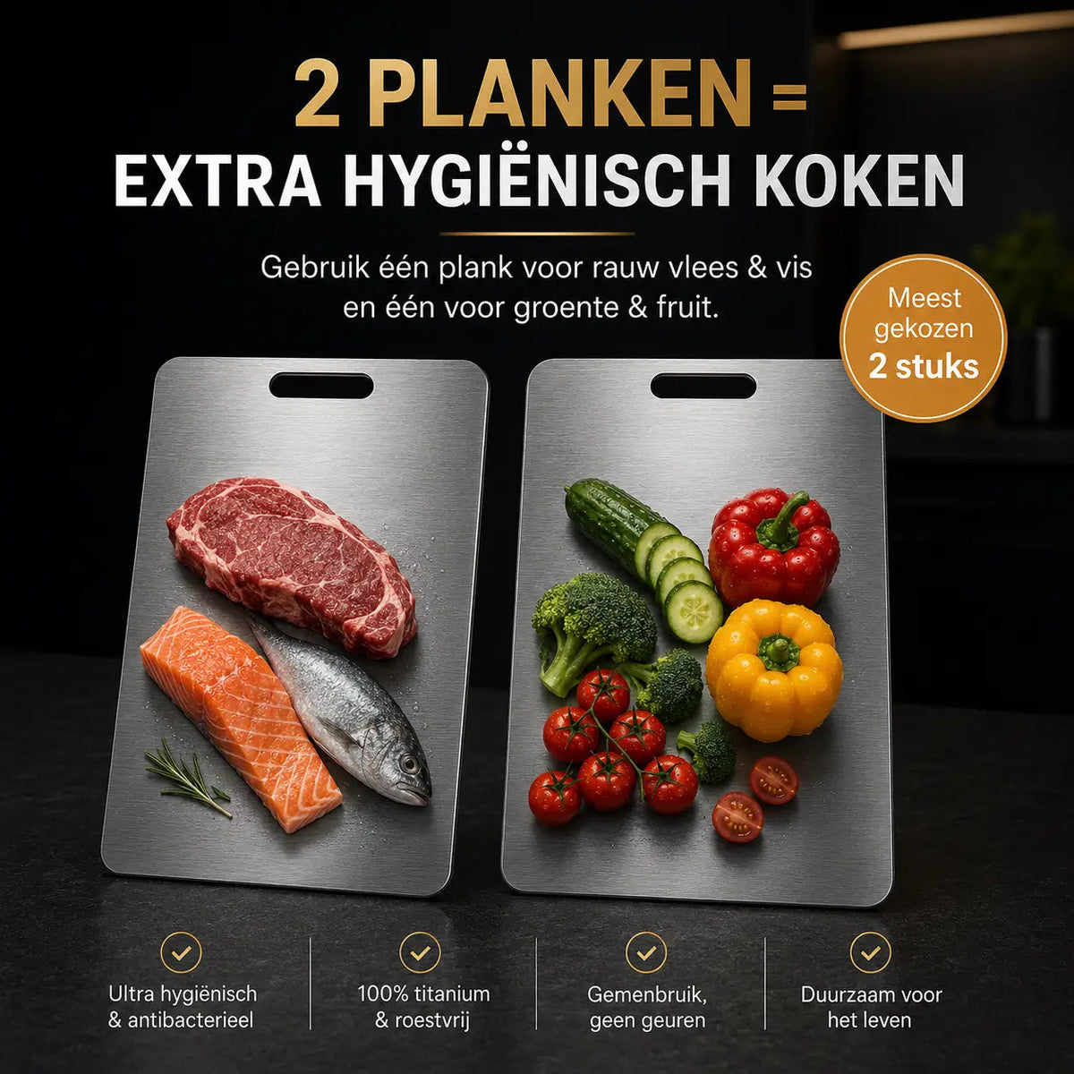 SafeCut™ 100% Titanium Snijplank – Plasticvrij Snijden Zonder Microplastics, Geuren of Vlekken