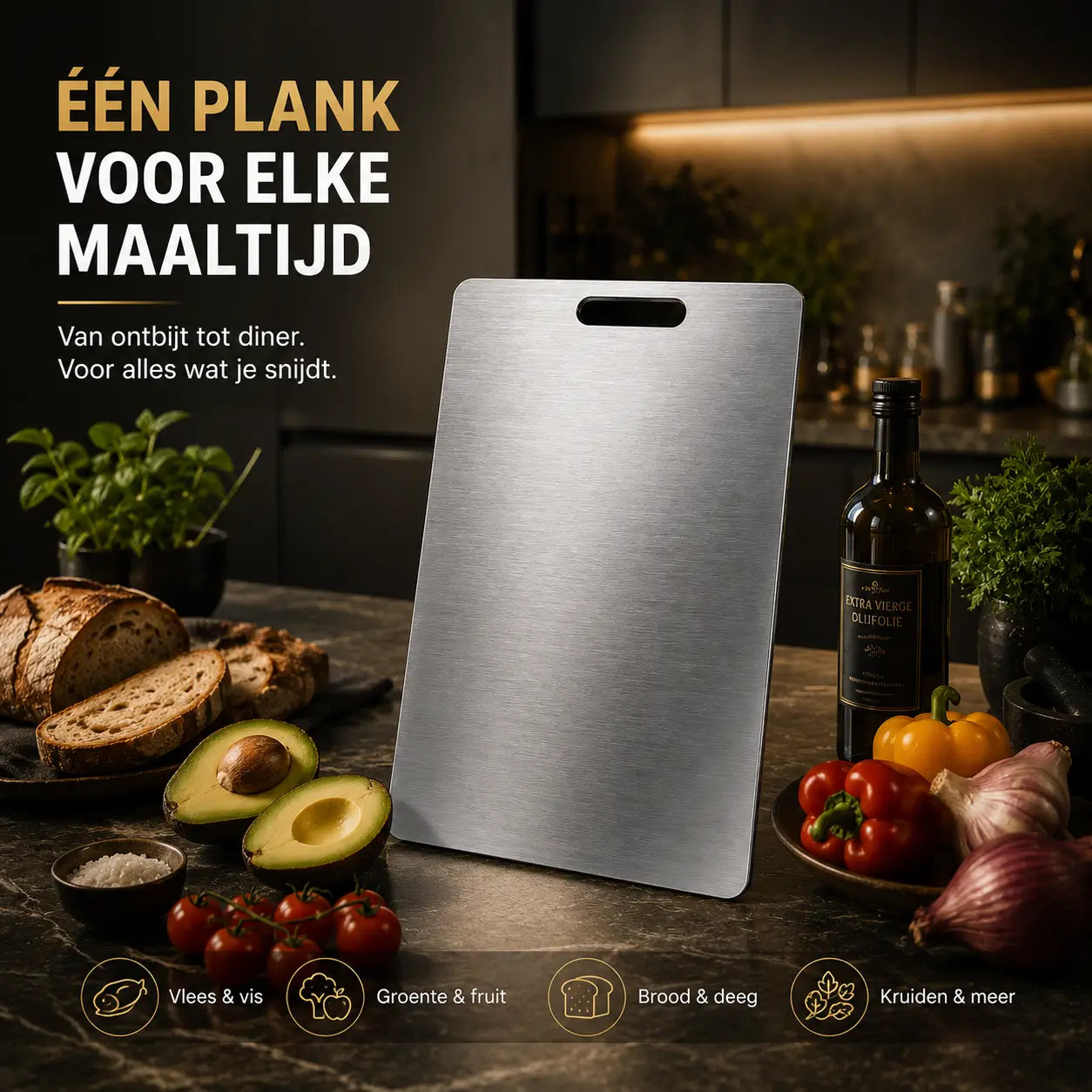 SafeCut™ 100% Titanium Snijplank – Plasticvrij Snijden Zonder Microplastics, Geuren of Vlekken